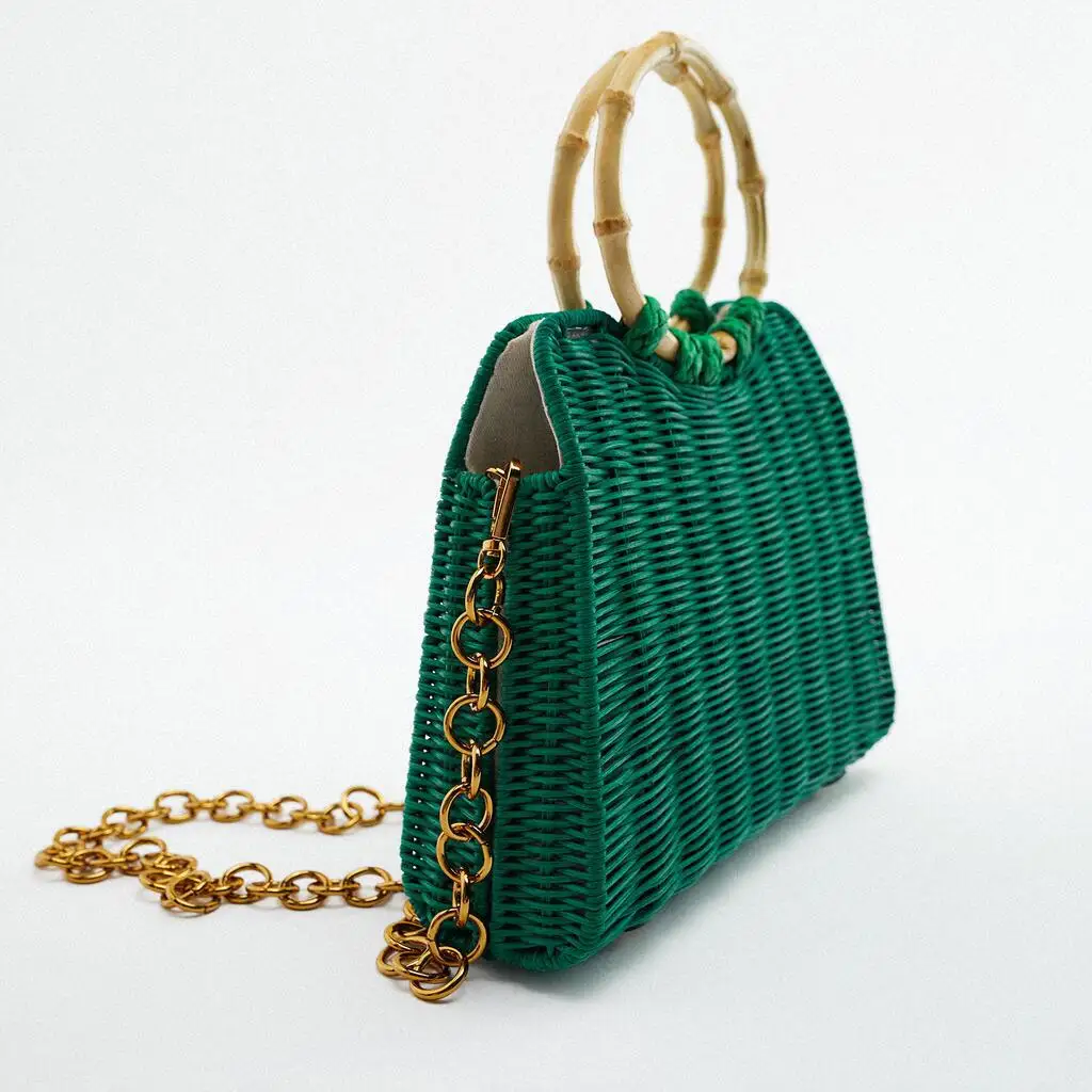 Summer new personality women's bag bamboo handle retro rattan woven handbag one-shoulder messenger straw |