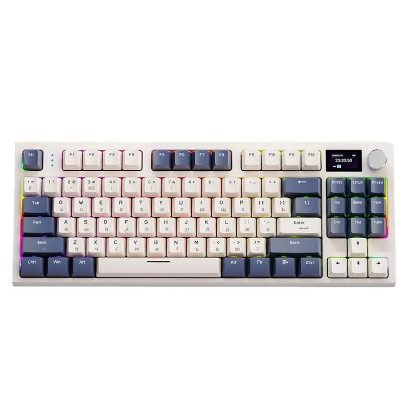 Фото QWE-K86 Трехрежимная RGB-клавиатура с возможностью горячей замены, русская механическая клавиатура, беспроводная Bluetooth-клавиатура для игр, простая установка. №1