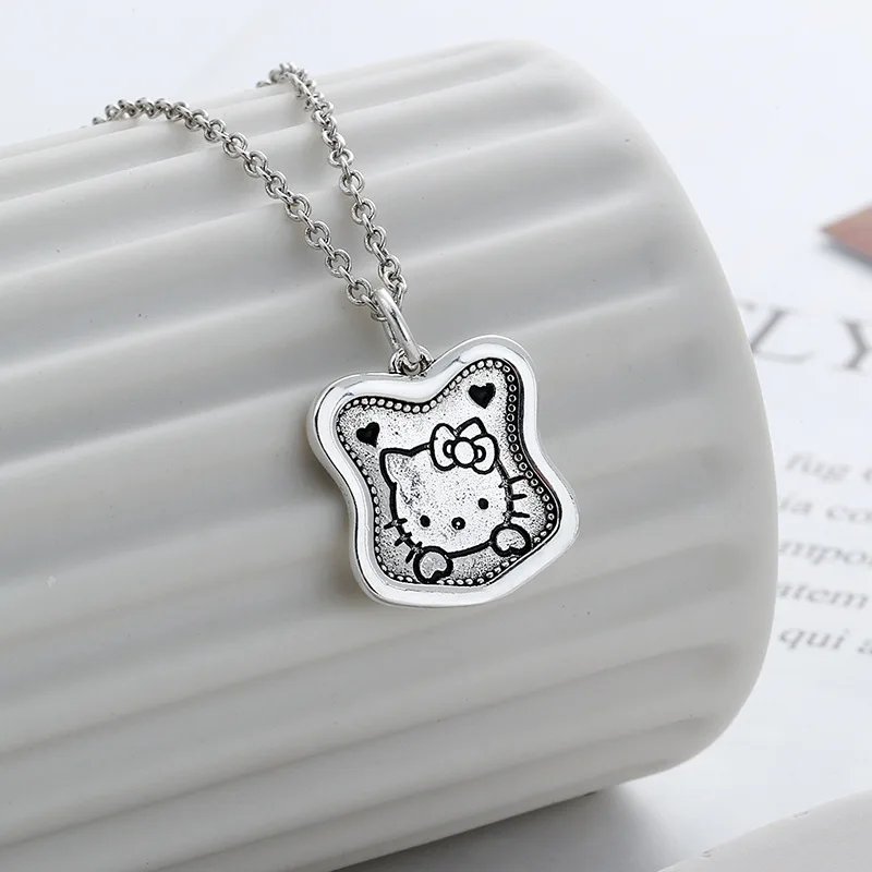 

Hellokitty cute Kitty cat pendant simple concave tag necklace