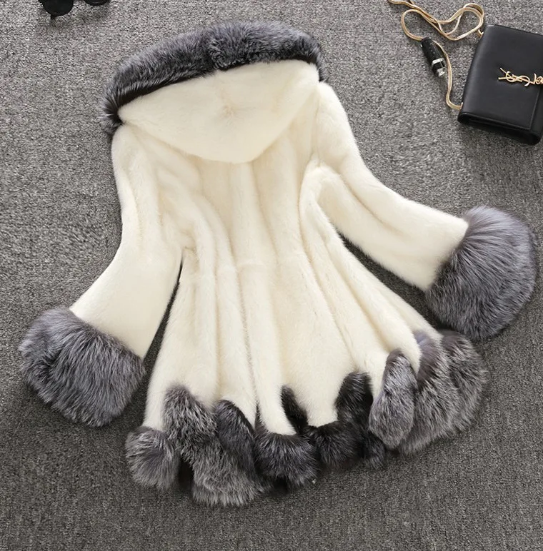 Fur vest coat medium length coat