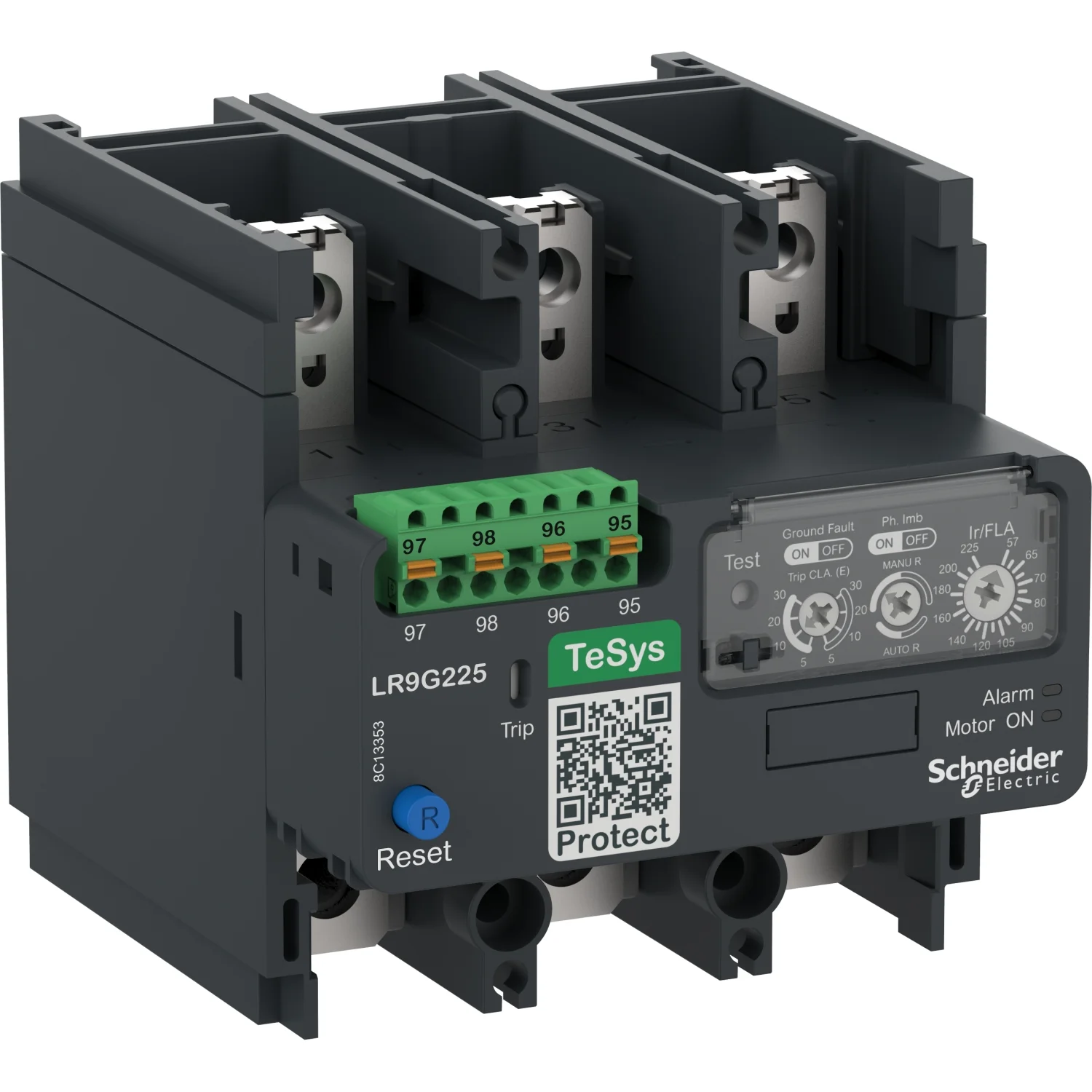 

Electronic thermal overload relay, TeSys Giga, 57-225 A, class 5E-30E, push-in control connection LR9G225C