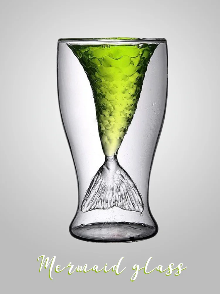 

Creative Heat-resistant Double-layer Mermaid Glass Glass Champagne Beer Whiskey Cocktail Glass Transparent Bar Drinking Set