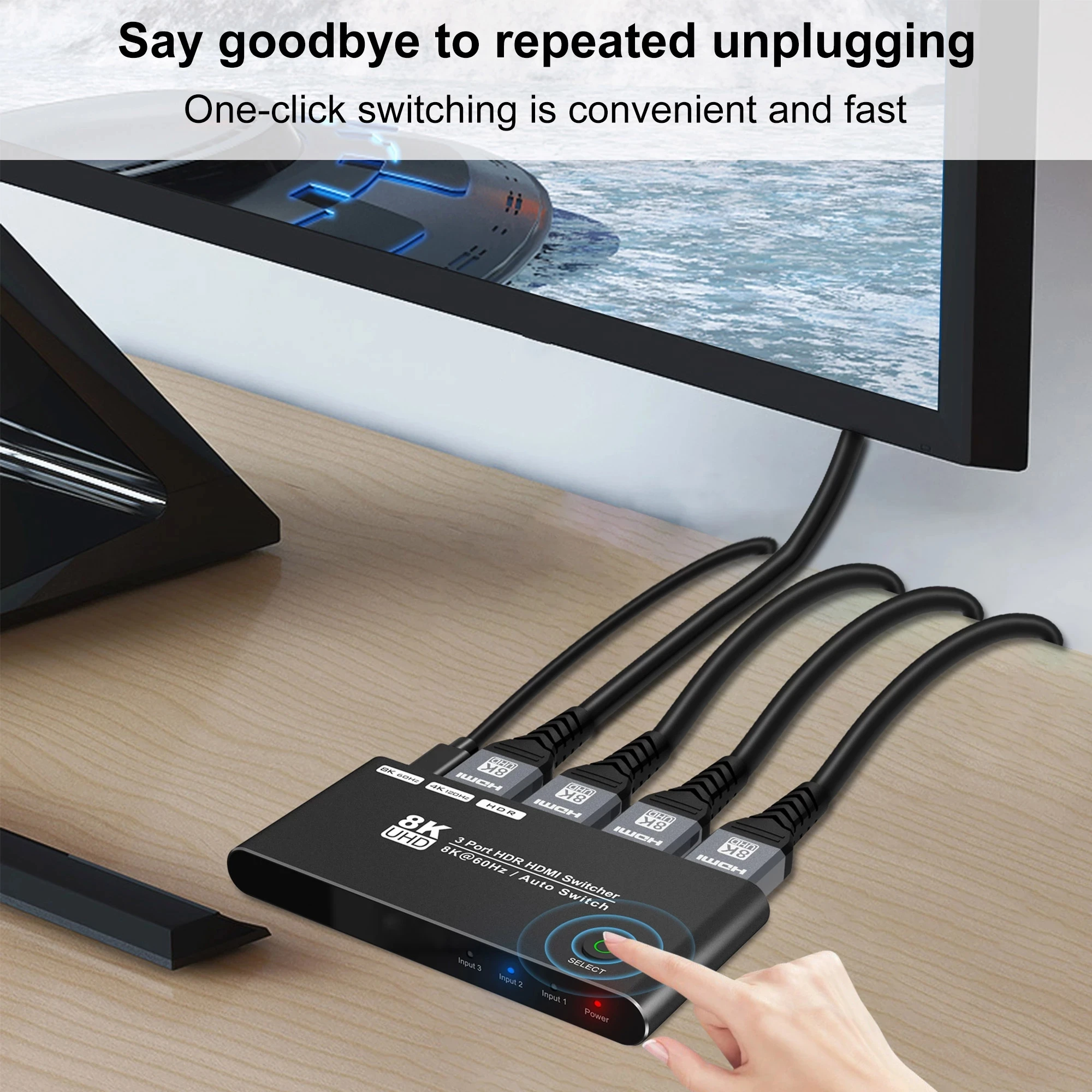 Коммутатор UHD HDMI совместимый с 2 1 3 порта 3x1 автоматический переключатель 8K @ 60Hz 4K