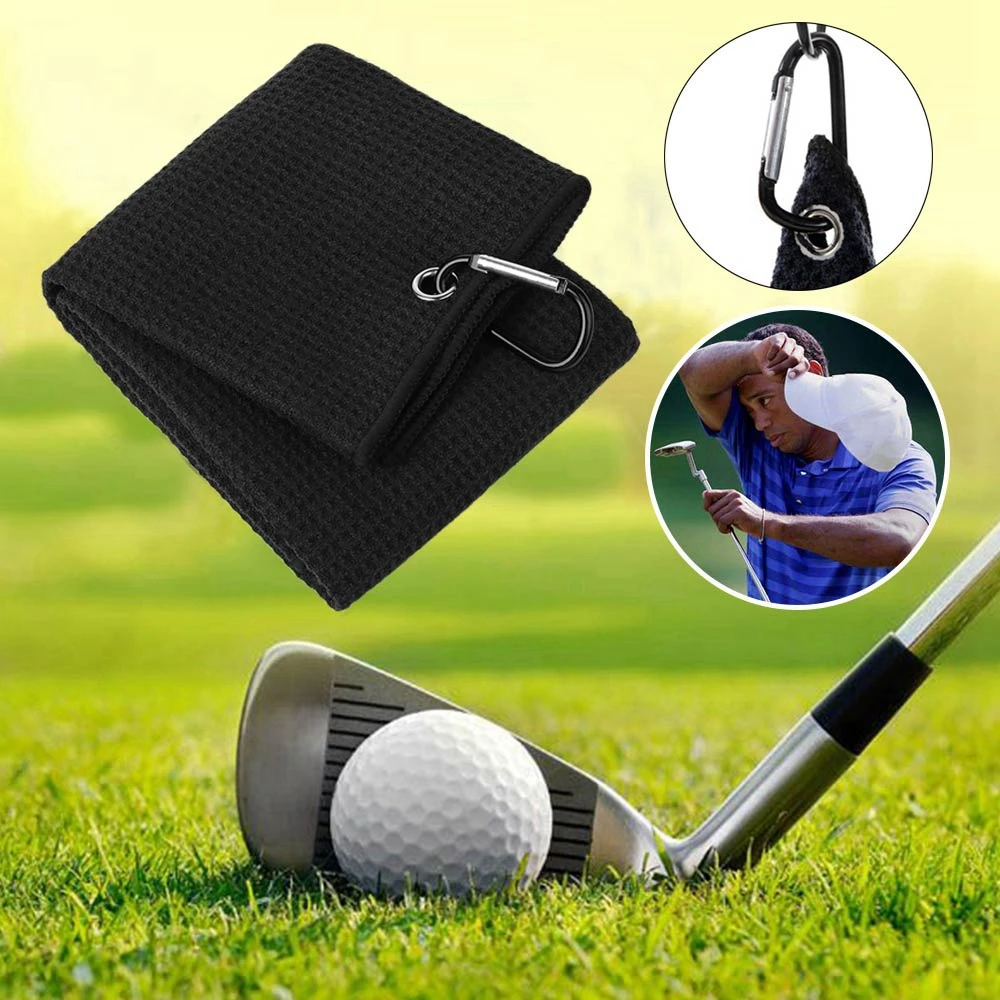 

8 Colors High Water Absorption Cotton Microfiber Golf Towel Cleans Clubs Cleaning Towels With Carabiner Hook