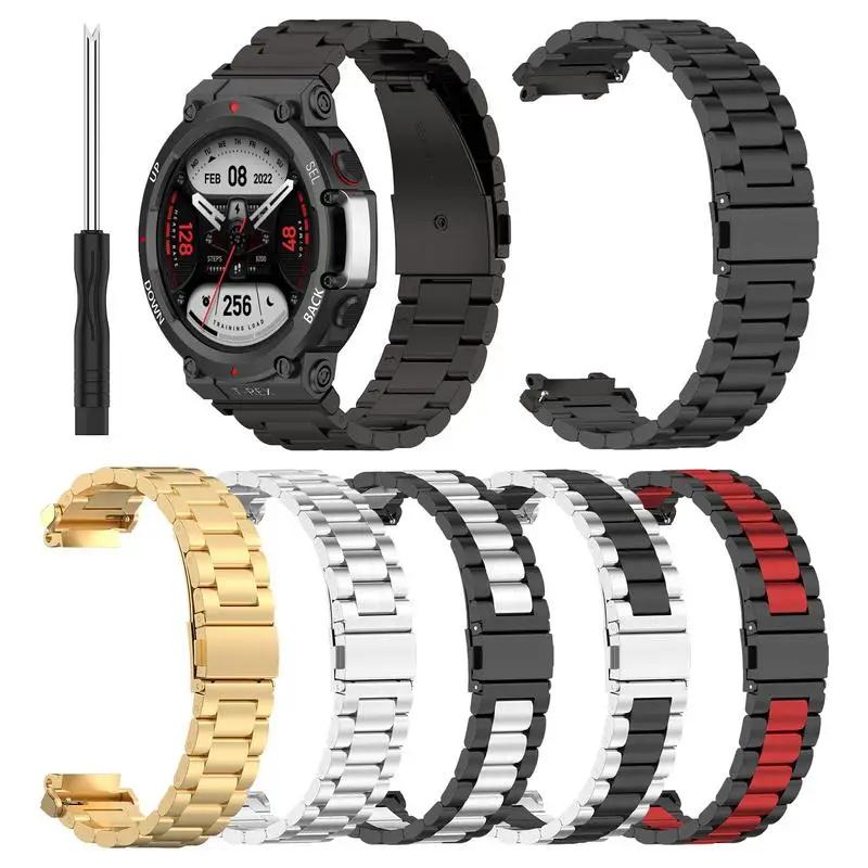 

Watch Strap For Huami Amazfit T-Rex2 Adjustable Replacement Metal Watch Band Breathable Stainless Steel W Smart Watch Bracelet