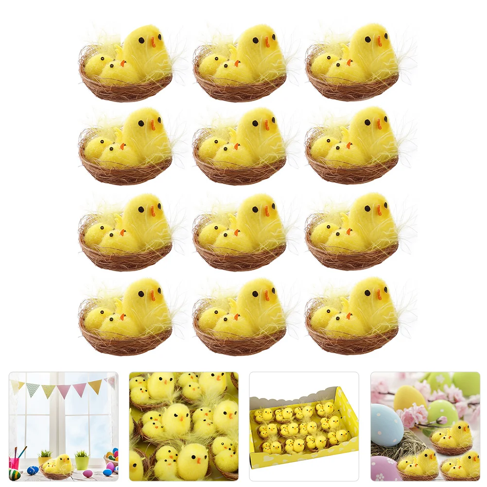 

Easter Chicken Chicks Mini Chick Figurines Decor Toy Animal Fluffy Stuffed Party Decoration Baby Tiny Egg Figurine Plush Desktop