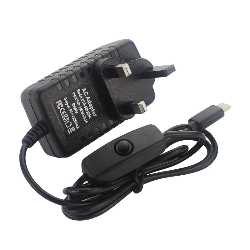 

10 шт./лот 5 в 3 А адаптер питания с переключателем ВКЛ./ВЫКЛ. Для Raspberry Pi 4 Model B USB C EU US Plug, зарядное устройство для RPi 4