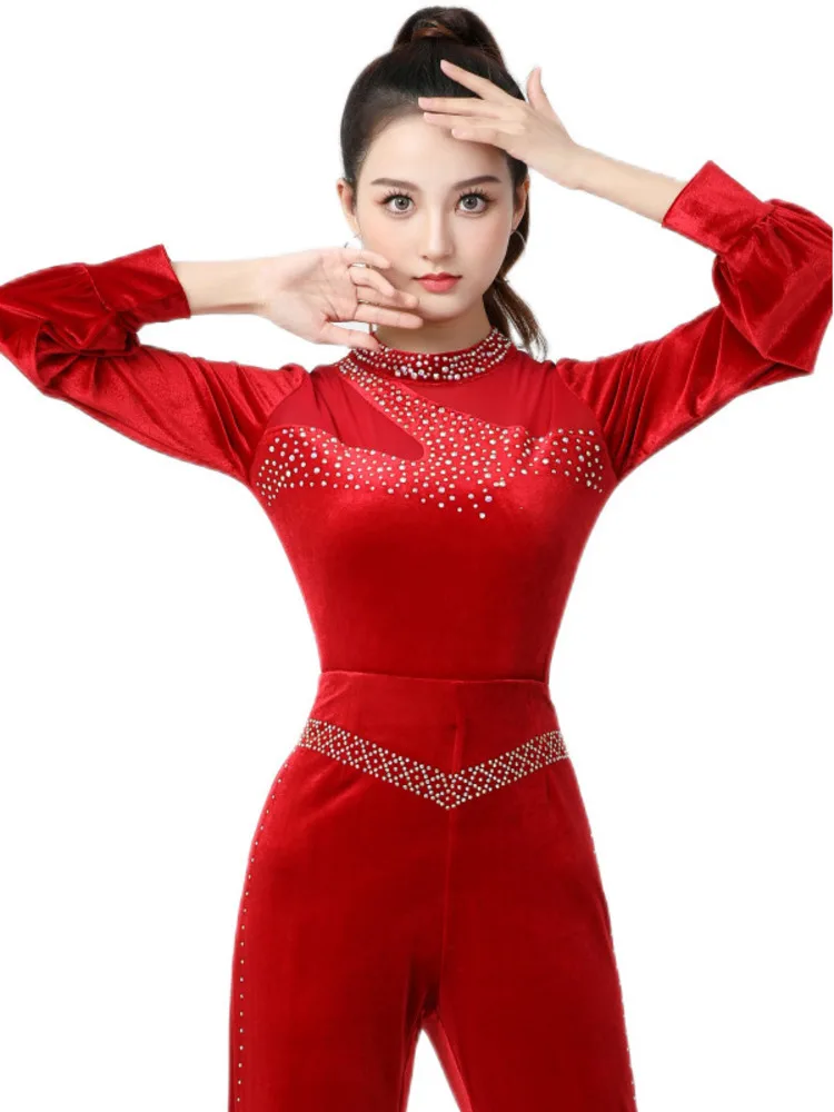 

Elegant Ballroom Dance Standard Tops Hippie Clothes Line Women Latin Slim Fit Competition Anime Classical Costume T-shirt 5XL