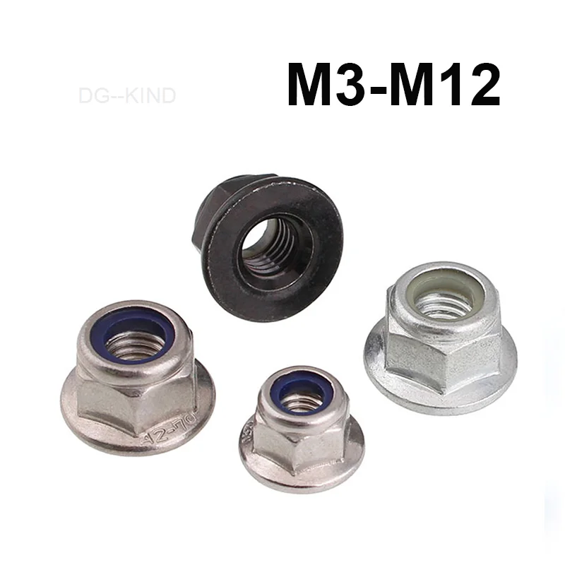 

Nylon hexagonal flange nuts, m3 m4 m5 m6 m8 m10 m12, locking nut with flange insert, 304/316/carbon steel