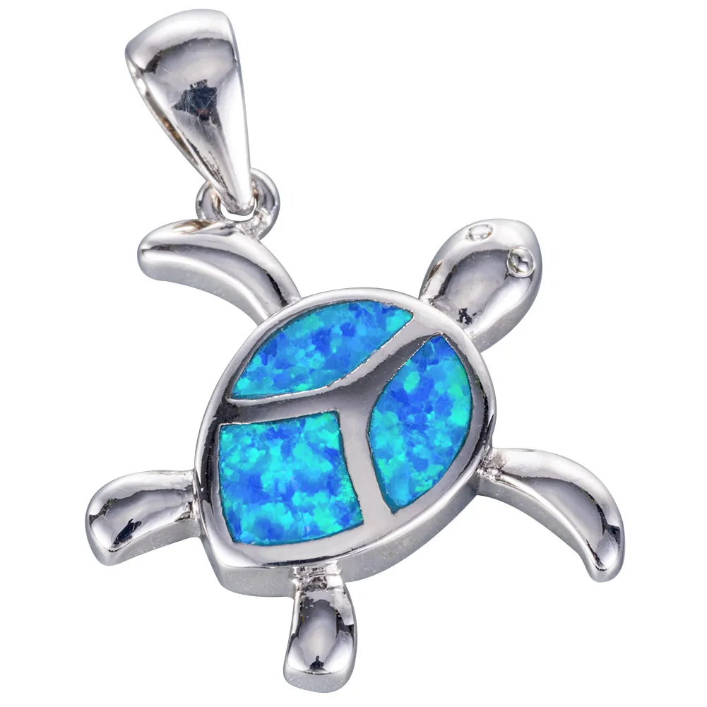 

KONGMOON Hawaiian Aloha Turtle Ocean Blue Fire Opal Silver Plated Jewelry for Women Pendant for Necklace