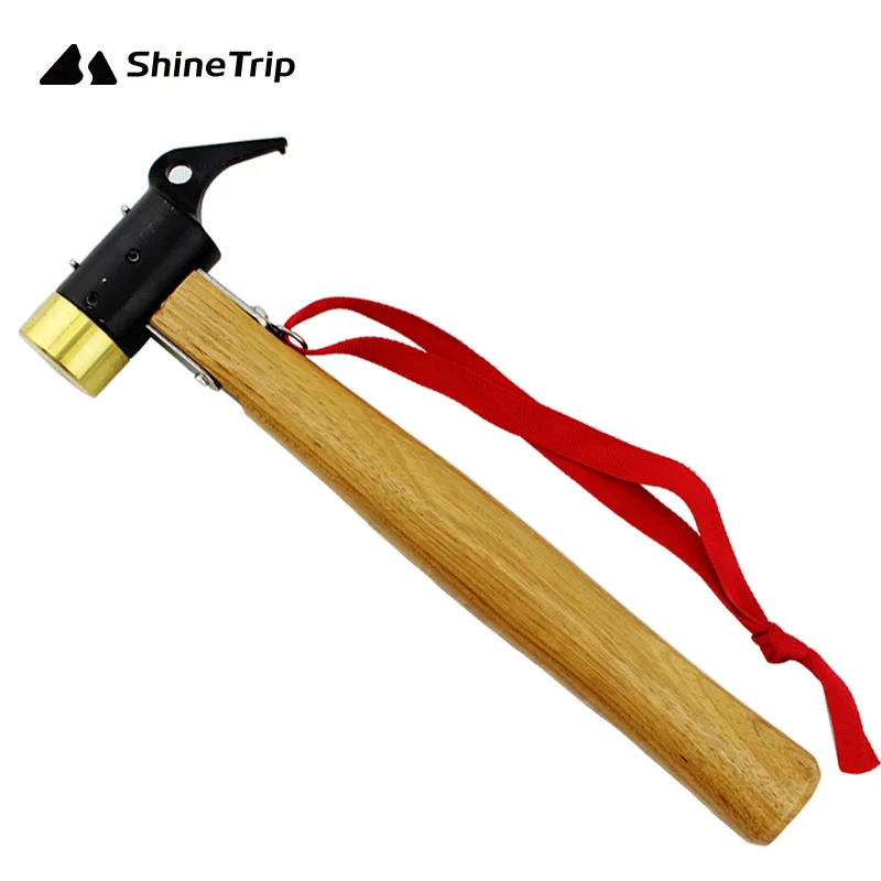 

ShineTrip Outdoor Camping Copper Hammer Tent Tarp Nails Pegs Hammer Wooden Handle Outdoor Multifunctional Tools