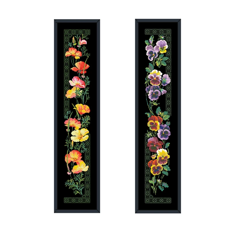 

Poppy Pansy cross stitch package flower aida 18ct 14ct 11ct black cloth people kit embroidery DIY handmade needlework