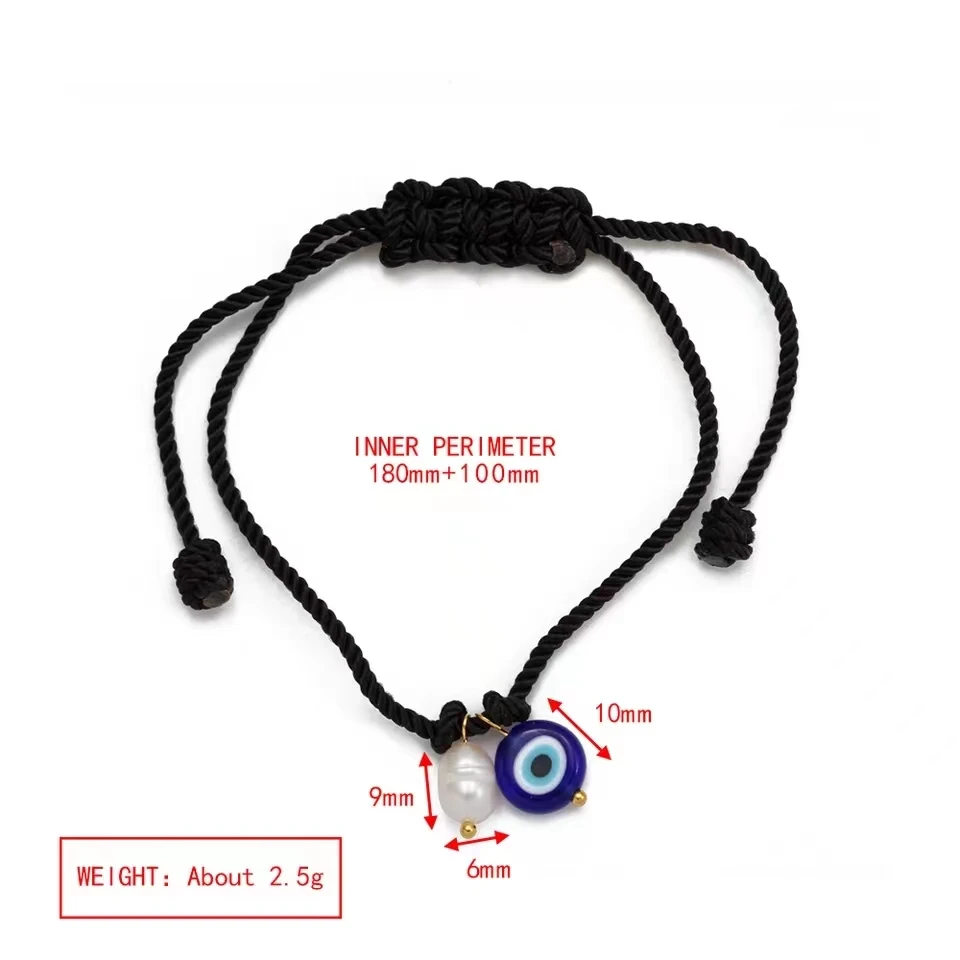 Cute Evil Eye Freshwater Pearl Bead Chram Bracelet For Women Men Beatiful Adjustable Red Bule Black White Rope