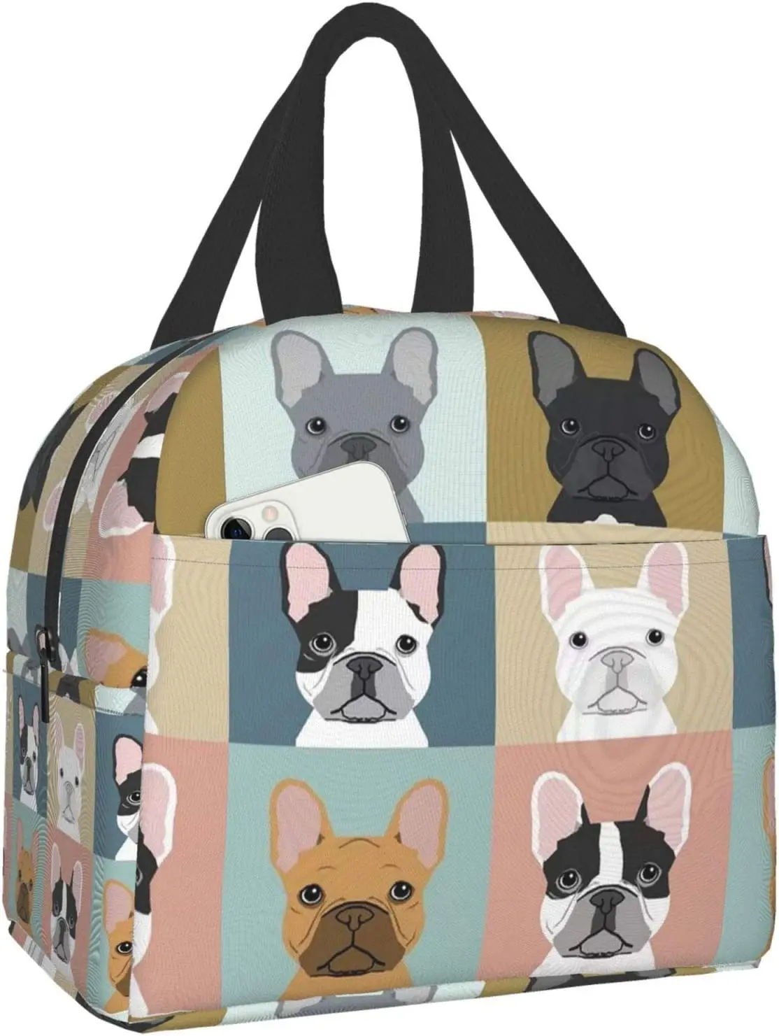 

French Bulldogs Dog Insulated Lunch Bag for Women, Men,Large and Reusable, Handle, Freezable Work and School Travel Tote