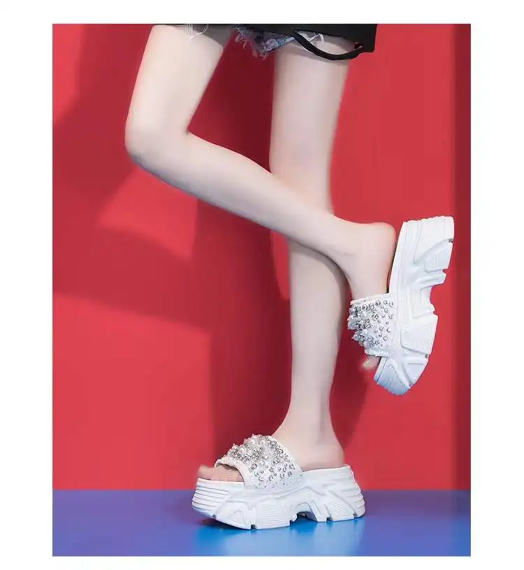 Summer Women Outdoor Slippers Mules Shoes High Heel Platform Designer Female Genuine Leather Luxury Brand Fashion Thick Sole |