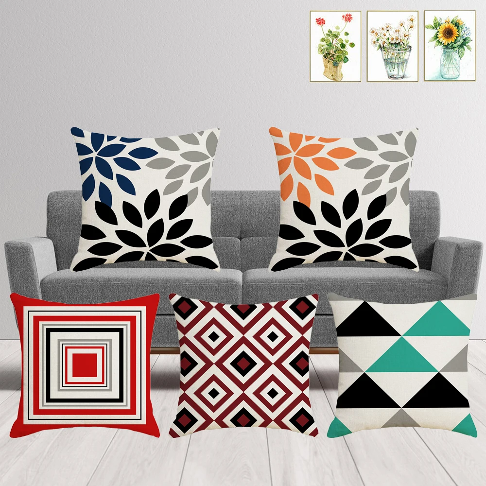 

Наволочка для подушки с геометрическим рисунком, Современное украшение для дома, подушки для дивана, льняной чехол в скандинавском стиле ...