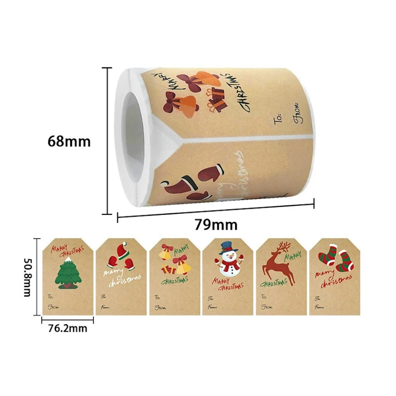 

New tree socks snowman elk MERRY CHRISTMAS square kraft paper Christmas sticker 250pcs