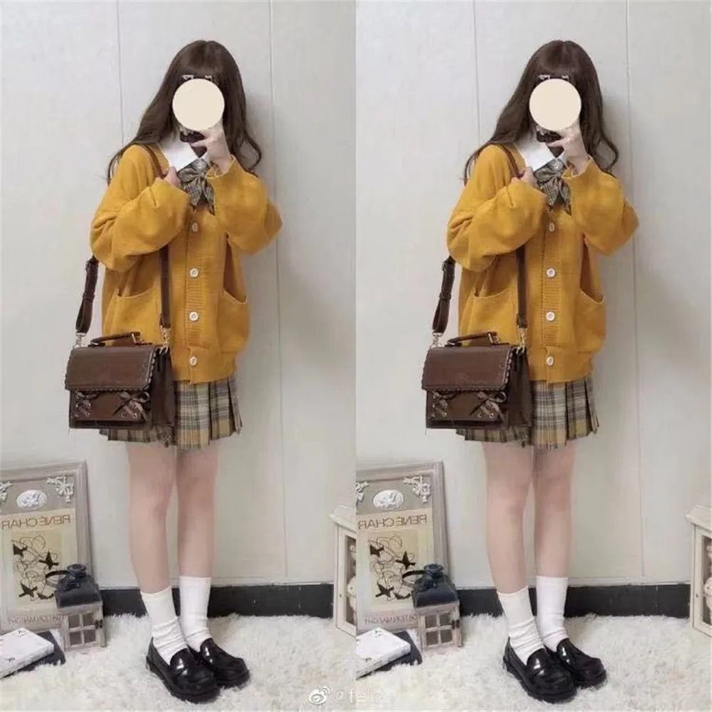 Милый кардиган в японском стиле свитер осенне-зимний Хлопковый вязаный с