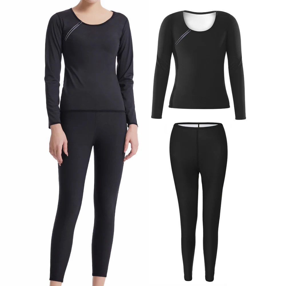 New Women Sauna Pants + Sweat Shirt Body Shaper Waist Trainer Slimming Leggings Compressioan Fitness Set Workout Shapewear Suits