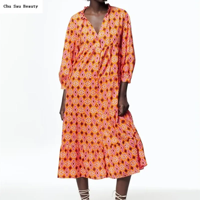 

Платье-миди женское с принтом, рукавом 2022 и принтом