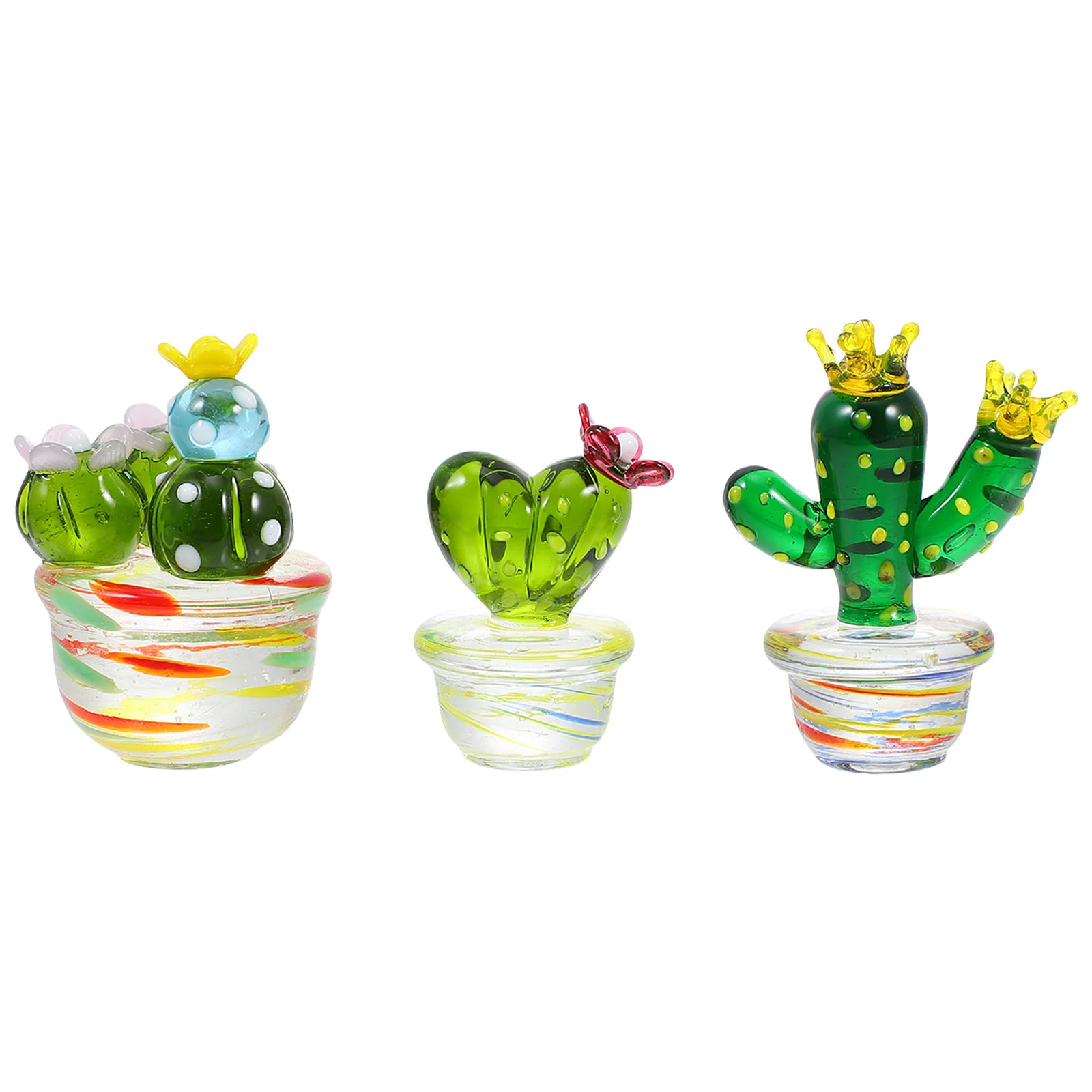 

Cactus Decor Glass Potted Home Artificial Bonsai Car Art Figurines