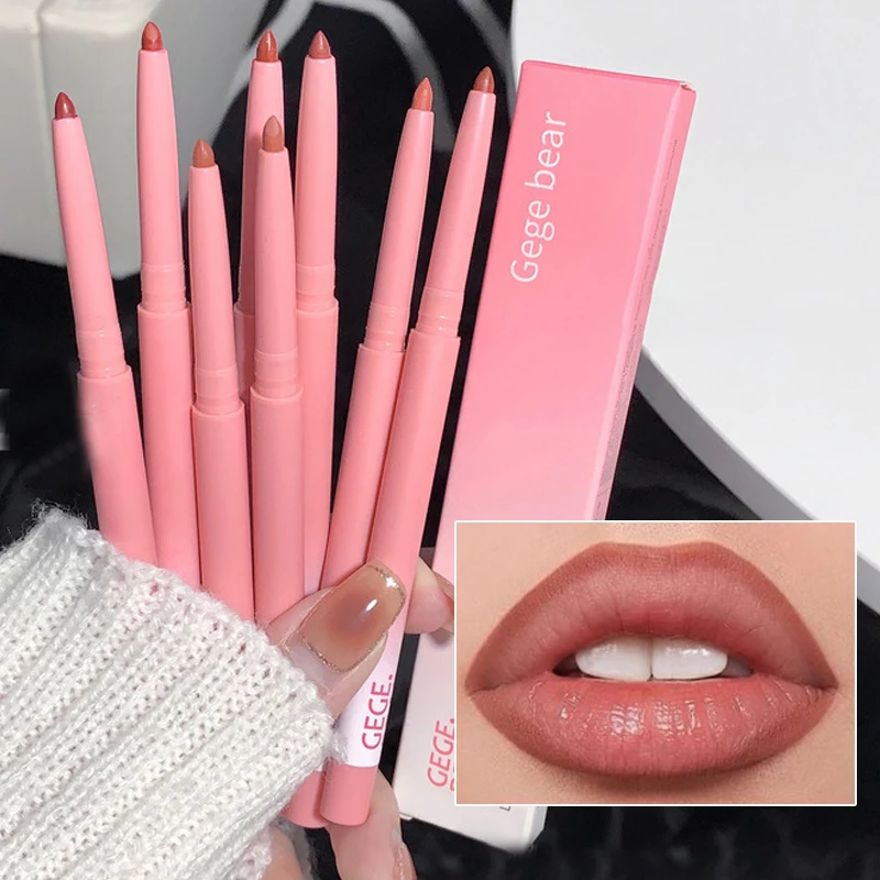 Sexy Nude Brown Red Contour Tint Lipstick Lasting Non-stick Cup Lip Liner Lips Makeup Cosmetic