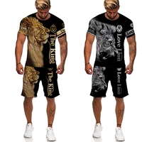 animal print t shirts sets mens clothing oversize t shirt short sleeve lion tracksuit streetwear casual tops summer male suit