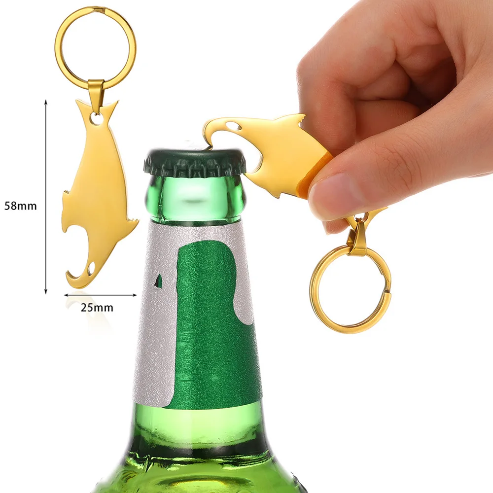 Stainless Steel Keychain For Men Gold Color Shark Opener Beer Bottle Opener Key Chain Fashion Accessories Jewelry Gift