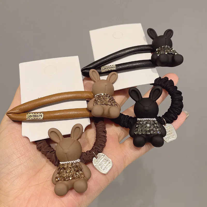 

Hair Tie for Women Girl Cartoon Cute Rhinestone Rabbit Bunny Animal Elastic Band Rubber Korean Accessories Handmade Wholesale