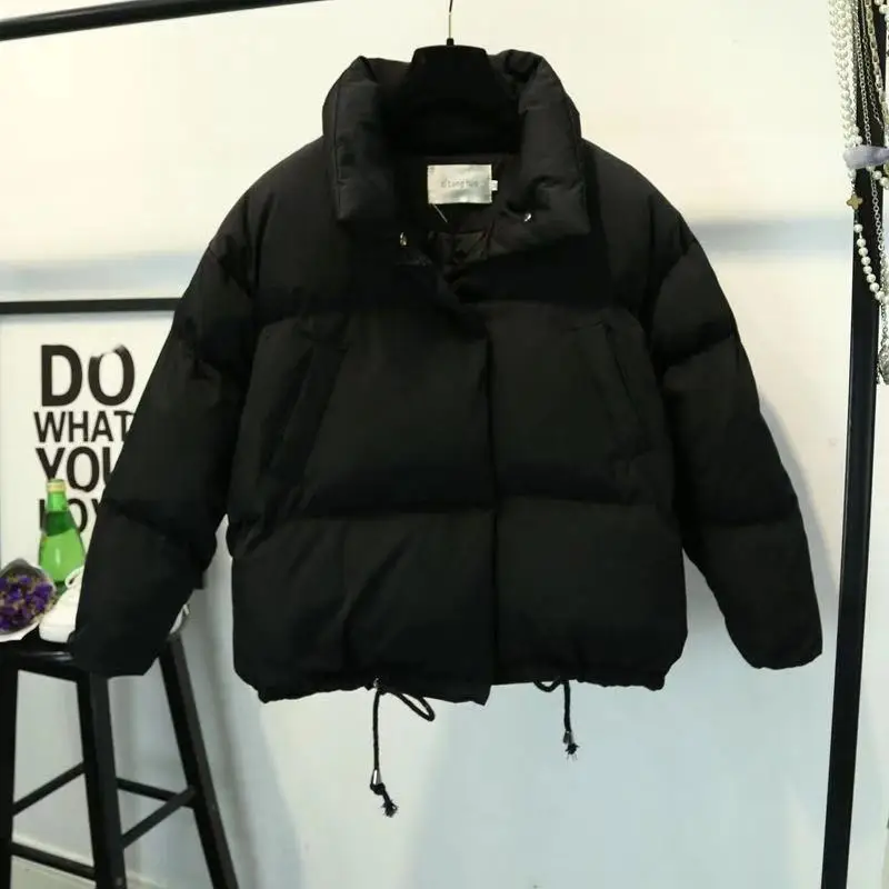 Women Fashion Short Loose Thick Jacket Cotton-Padded 2023 Winter Long Sleeve Parkas Female Warm Oversized Solid Coa