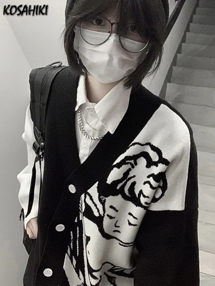 Женский свитер с принтом ангелов свободный трикотажный кардиган контрастных