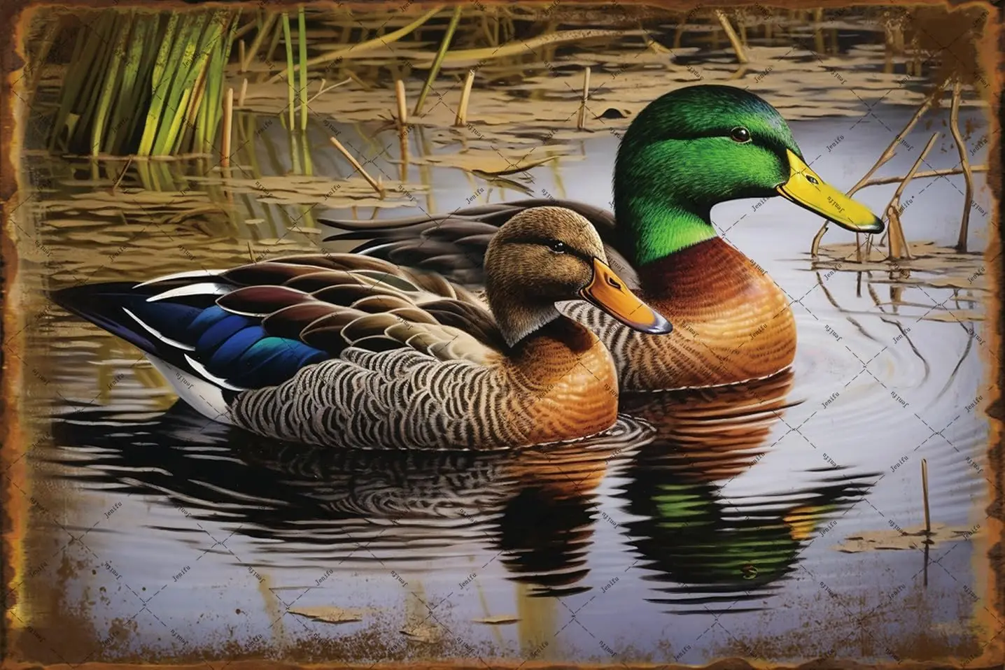 Two Mllrd Ducks Swmmng Metl Tn Sgns Wld Brds nml Sgn For Outdoor ndoor Lke Grden Country Bedroom Home 8x12 nch