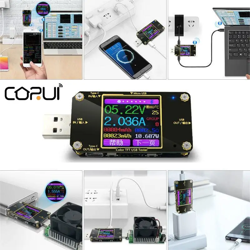

Цветной USB-тестер CORUI, цифровой вольтметр постоянного тока, амперметр, измеритель напряжения, вольтметр, амперметр, детектор, индикатор заря...