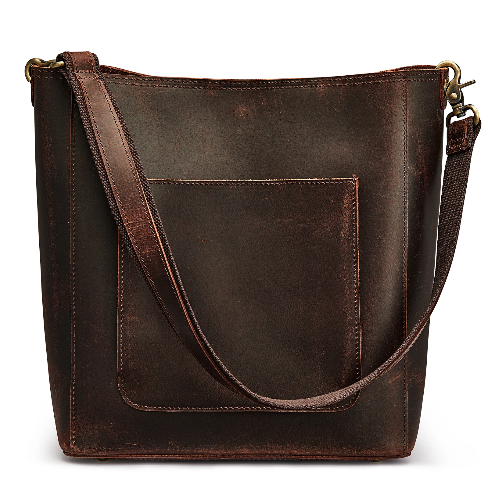 S-ZONE Women Vintage Genuine Leather Bucket Tote Bag Hobo Ha
