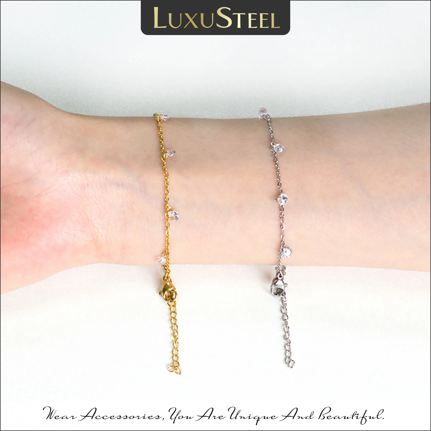 Bracelets de luxe en acier inoxydable pour femmes  couleur or  couleur argent  breloque  zircone