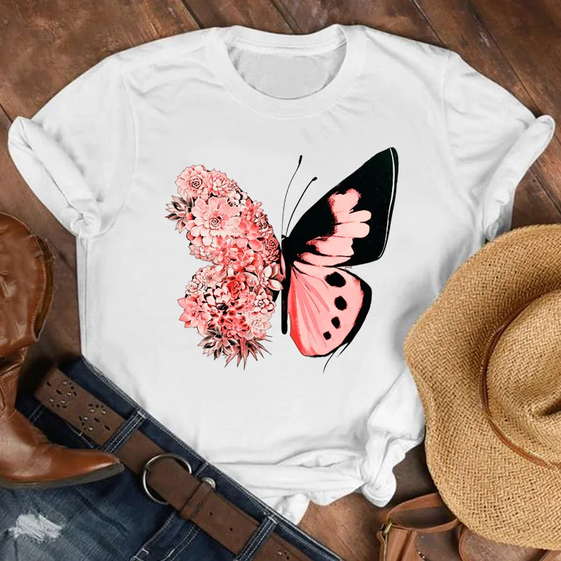 Women T-shirts Cartoon Butterfly Floral Elegant Oversized Tshirt Female 2022 Spring Autumn Short Sleeve Trend Style T-Shirt Tops |