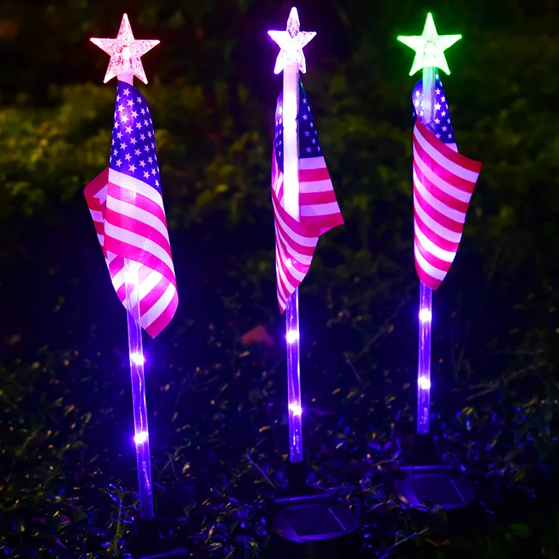 

Solar American Flag Solar Powered Light LED Flagpole Lights with U.S.Flag 4th of July Garden Flags Outdoor Garden Decoration