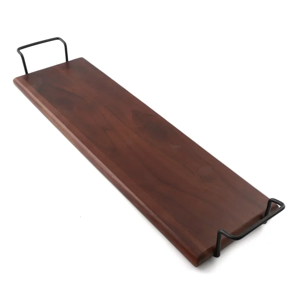 

Rectangle Dark Walnut Serving Board with Black Metal Handles