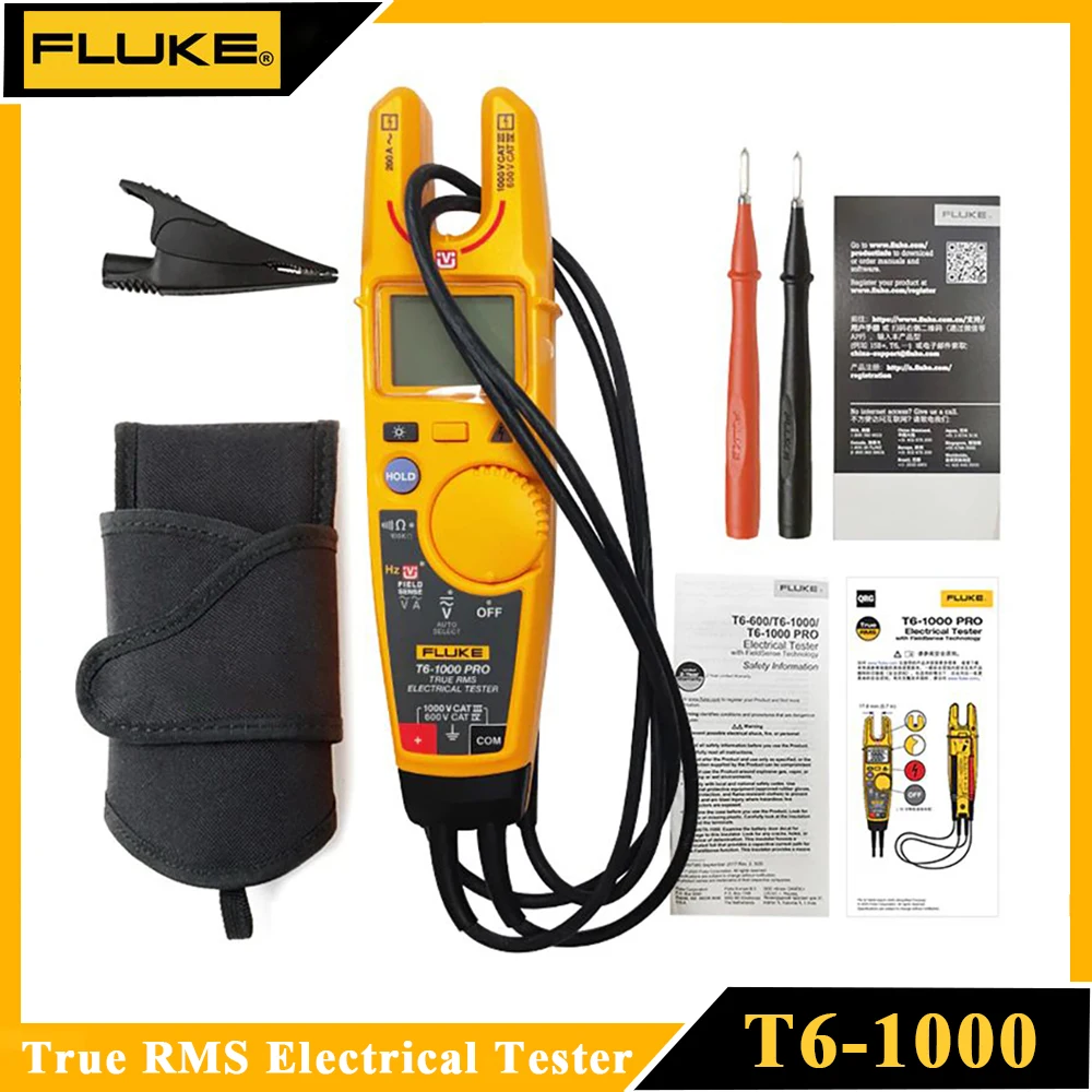 

Fluke T6 1000 Pro True RMS Electrical Tester AC DC 1000V 200A Voltage Current Visual Continuity Resistance Digital Clamp Meter