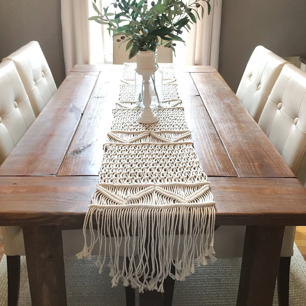 

Nordic Woven Table Runner Hand-Woven Tapis Wedding Banquet Decoration Tablecloth Eco-friendly Cotton String