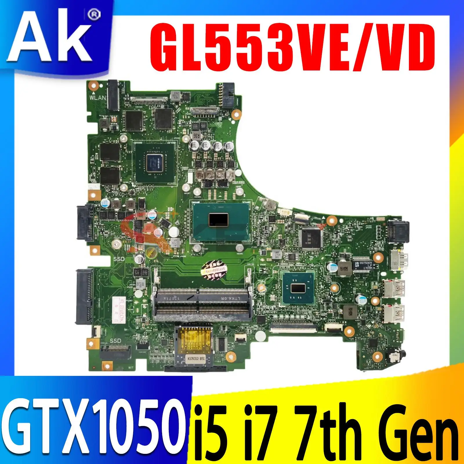 

GL553VE Notebook Mainboard I5-7300HQ I7-7700HQ GTX1050/GTX1050ti GPU for ASUS GL553VE GL553VD GL553V ZX53V Laptop Motherboard