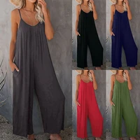 overalls for women sleeveless straps jumpsuits summer 2021 wide leg trousers loose rompers ladies casual long pants jumpsuits