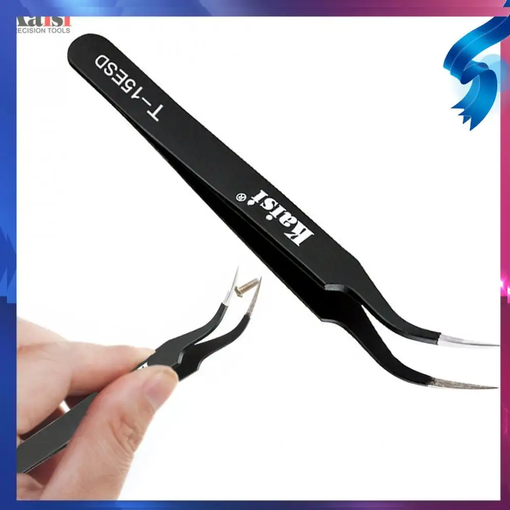 

2021 Kaisi Anti-static ESD Stainless Steel Tweezers Maintenance Tools Industrial Precision Curved Straight Tweezers Repair Tools
