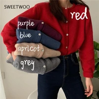 cardigan women solid crew neck retro basic jumper sweater knitted harajuku long sleeve loose outerwear chic casual daily autumn