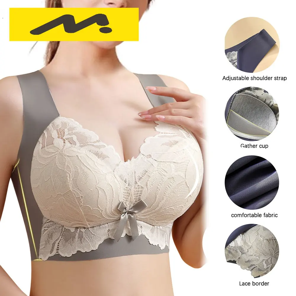 Seamless Bra Big Breasts Show Small Thin Section Fat Girl Vest Type Anti-sagging Female No Steel Ring Large Size Lace Underwear