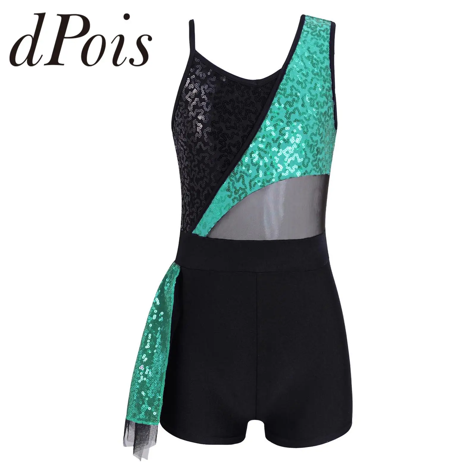 

Kids Girls Shiny Sequins Shorty Unitard Ballet Dance Leotard Sleeveless Modern Jazz Latin Stage Performance Dance Costume