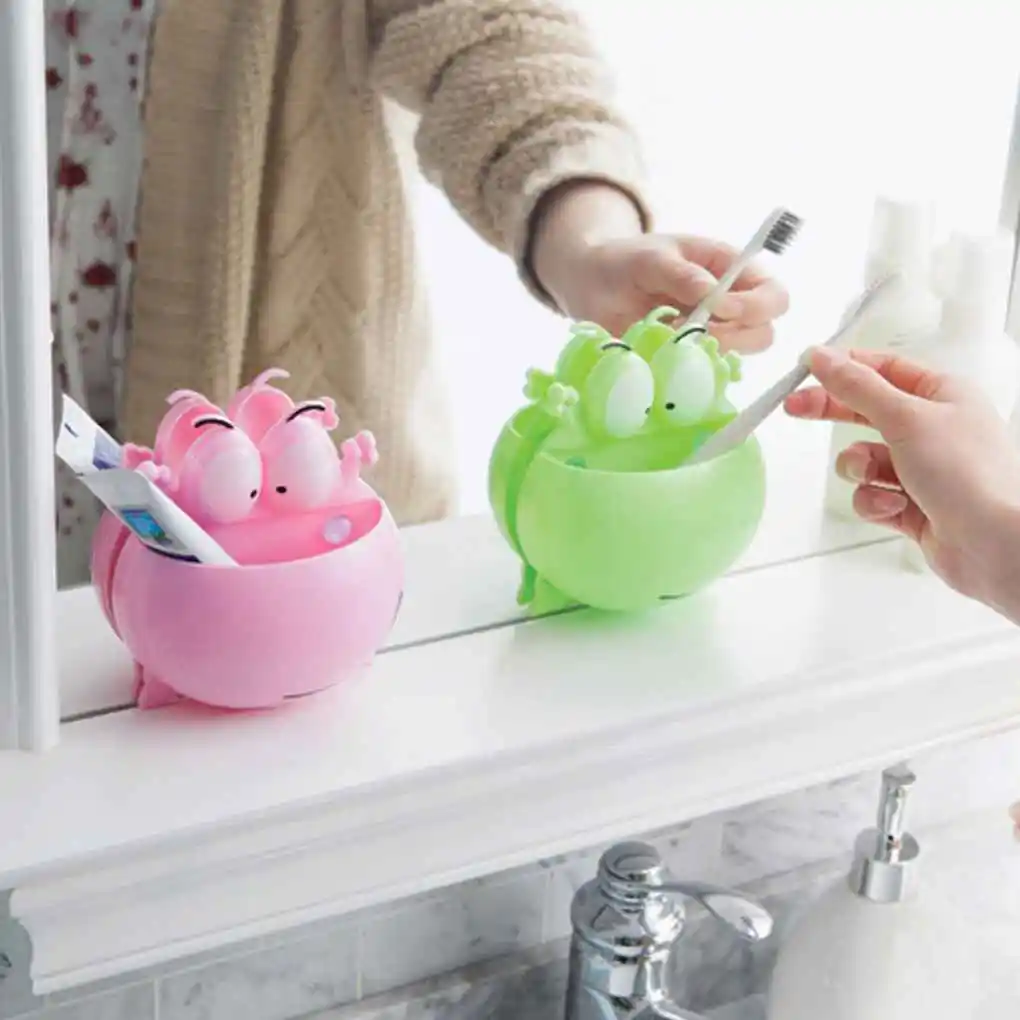 

Держатель для зубной щетки в ванную комнату, с мультяшным рисунком лягушки, стеллаж для хранения зубной пасты, настенное крепление, присоск...