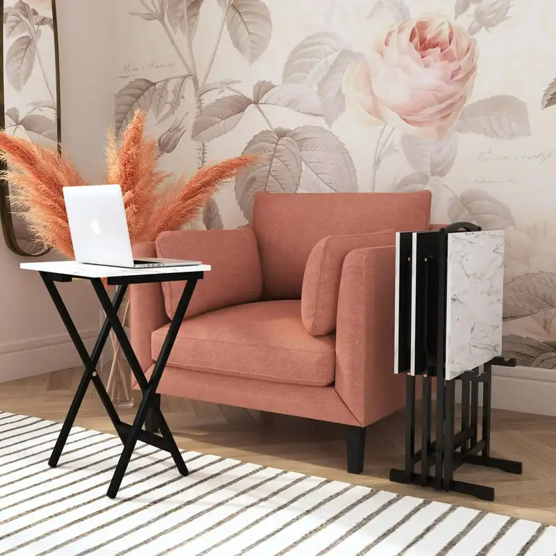 

Складной столик Holton из искусственного мрамора для телевизора/закусок, набор из 5 предметов, белый