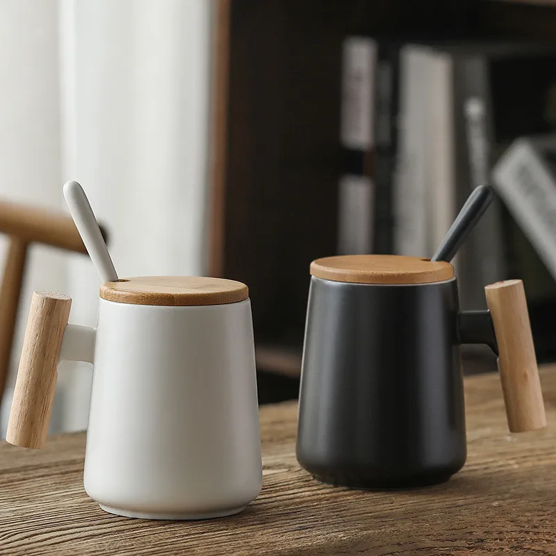 

Винтажная керамическая кофейная кружка с деревянной ручкой и крышкой, фарфоровая чашка для чая, сока, посуда, посуда для кофе, посуда для нап...