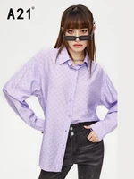 a21 women 2022 spring new tiger nose deisgn ladies chic plaid shirts long sleeve turn down collar female purple shirts tops